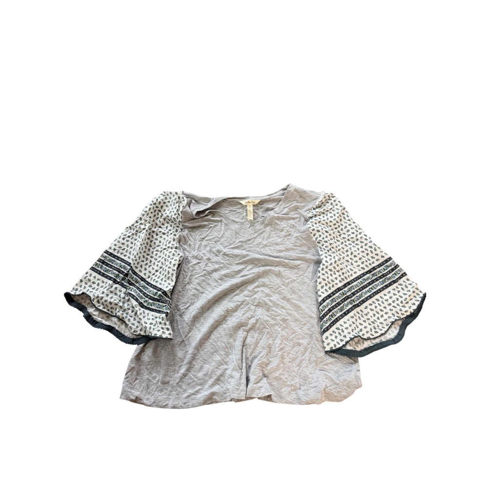 Matilda Jane Womens Gray Mixed Media Bell Sleeve V-Neck Top Size Medium